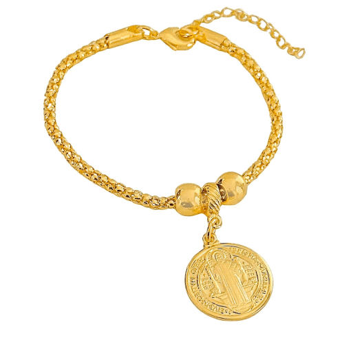 Pulseira Lisa São Bento Banhada a Ouro 18k.