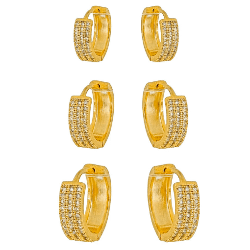 Brinco Trio Argola Zirconia Banhado a Ouro 18k