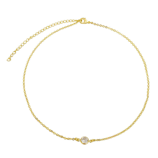 Choker Zircônia Banhada a Ouro 18k.